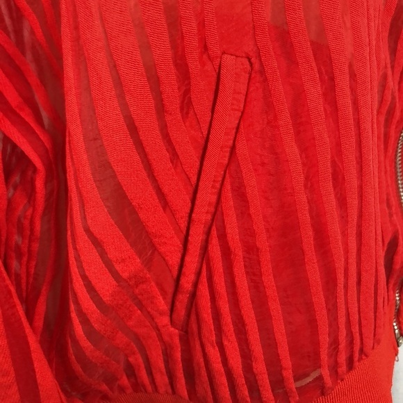 ZARA RED STRIPED ORGANZA BOMBER JACKET SIZE XS - Picture 9 of 12